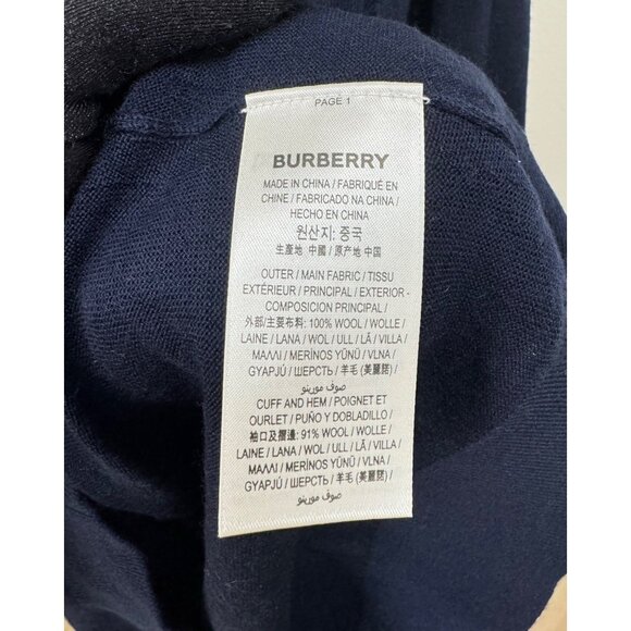 Burberry Women’s Bempton Wool Elbow Check Patches Crewneck Pullover Jumper Navy - Picture 7 of 9